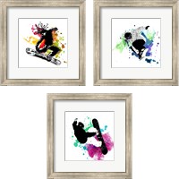 Framed 'Snowboarder Watercolor Splash 3 Piece Framed Art Print Set' border=