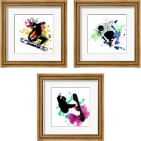 Framed Snowboarder Watercolor Splash 3 Piece Framed Art Print Set