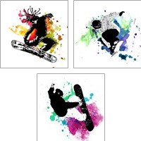 Framed 'Snowboarder Watercolor Splash 3 Piece Art Print Set' border=