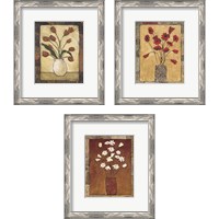 Framed 'Blooms in Border 3 Piece Framed Art Print Set' border=