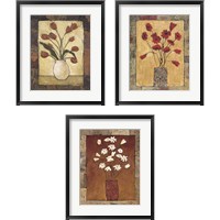 Framed 'Blooms in Border 3 Piece Framed Art Print Set' border=