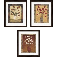 Framed 'Blooms in Border 3 Piece Framed Art Print Set' border=