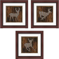 Framed 'Deer Running 3 Piece Framed Art Print Set' border=