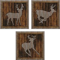 Framed 'Deer Running 3 Piece Art Print Set' border=