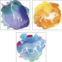 Framed 'Color Spot Safari Animals 3 Piece Art Print Set' border=