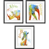 Framed 'Colorful Safari Animals 3 Piece Framed Art Print Set' border=