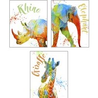Framed 'Colorful Safari Animals 3 Piece Art Print Set' border=