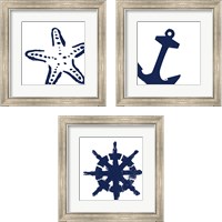 Framed Coastal Navy on White 3 Piece Framed Art Print Set