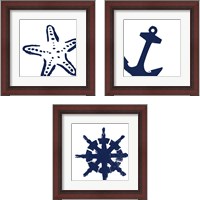 Framed Coastal Navy on White 3 Piece Framed Art Print Set