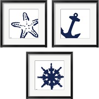 Framed 'Coastal Navy on White 3 Piece Framed Art Print Set' border=