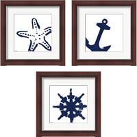Framed 'Coastal Navy on White 3 Piece Framed Art Print Set' border=