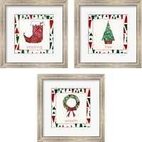 Framed 'Geometric Christmas 3 Piece Framed Art Print Set' border=