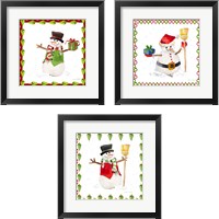 Framed 'Christmas Snowman 3 Piece Framed Art Print Set' border=