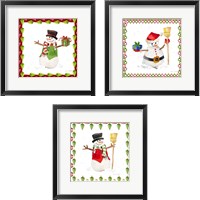 Framed 'Christmas Snowman 3 Piece Framed Art Print Set' border=