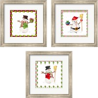 Framed 'Christmas Snowman 3 Piece Framed Art Print Set' border=