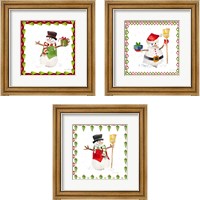 Framed 'Christmas Snowman 3 Piece Framed Art Print Set' border=