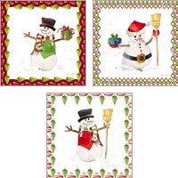 Framed 'Christmas Snowman 3 Piece Art Print Set' border=