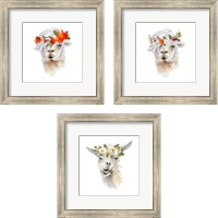 Framed 'Floral Llama 3 Piece Framed Art Print Set' border=