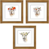 Framed 'Floral Llama 3 Piece Framed Art Print Set' border=