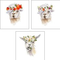 Framed 'Floral Llama 3 Piece Art Print Set' border=
