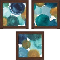 Framed 'Teal Watermarks Square 3 Piece Framed Art Print Set' border=