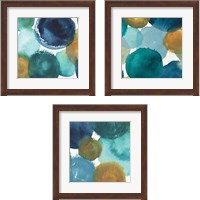 Framed 'Teal Watermarks Square 3 Piece Framed Art Print Set' border=