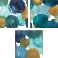 Framed Teal Watermarks Square 3 Piece Art Print Set