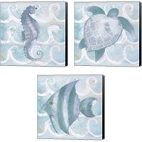 Framed 'Azure Sea Creatures  3 Piece Canvas Print Set' border=