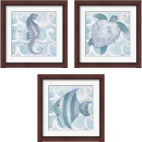 Framed 'Azure Sea Creatures  3 Piece Framed Art Print Set' border=