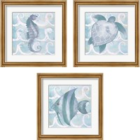 Framed 'Azure Sea Creatures  3 Piece Framed Art Print Set' border=