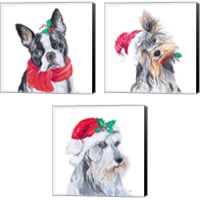 Framed 'Holiday Dog 3 Piece Canvas Print Set' border=