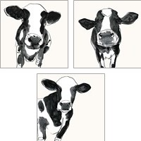 Framed 'Cow Contour 3 Piece Art Print Set' border=