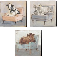 Framed 'Moo-ving In 3 Piece Canvas Print Set' border=