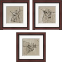Framed Bison Sketch 3 Piece Framed Art Print Set