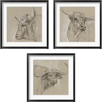 Framed Bison Sketch 3 Piece Framed Art Print Set