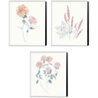 Framed 'Flowers on White Contemporary Bright 3 Piece Canvas Print Set' border=
