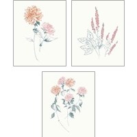 Framed 'Flowers on White Contemporary Bright 3 Piece Art Print Set' border=