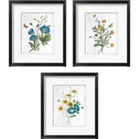 Framed Botanical Bouquet on Wood 3 Piece Framed Art Print Set