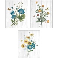 Framed Botanical Bouquet on Wood 3 Piece Art Print Set