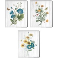 Framed Botanical Bouquet on Wood 3 Piece Canvas Print Set
