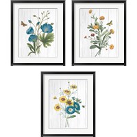 Framed Botanical Bouquet on Wood 3 Piece Framed Art Print Set