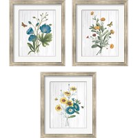Framed Botanical Bouquet on Wood 3 Piece Framed Art Print Set