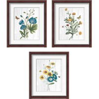 Framed 'Botanical Bouquet on Wood 3 Piece Framed Art Print Set' border=