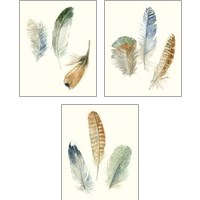Framed Watercolor Feathers 3 Piece Art Print Set