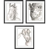 Framed 'Farm Faces 3 Piece Framed Art Print Set' border=