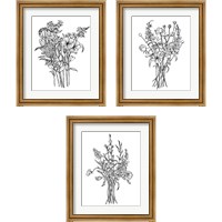 Framed Black & White Bouquet 3 Piece Framed Art Print Set