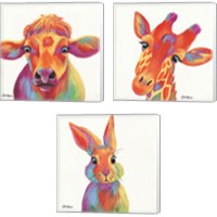 Framed 'Cheery Animals 3 Piece Canvas Print Set' border=