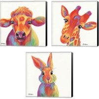 Framed 'Cheery Animals 3 Piece Canvas Print Set' border=