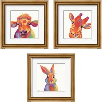 Framed 'Cheery Animals 3 Piece Framed Art Print Set' border=