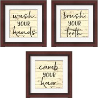 Framed 'Bathroom Signs 3 Piece Framed Art Print Set' border=